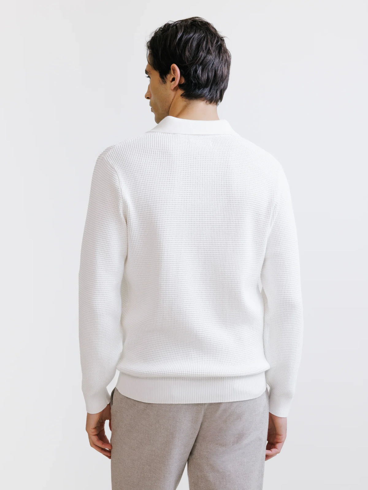 Pull à col polo ouvert à jeux de points écru - IZAC