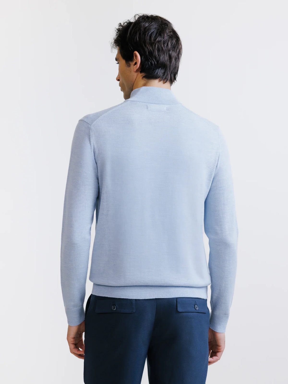 Pull demi-zippé en laine mérinos bleu ciel - IZAC