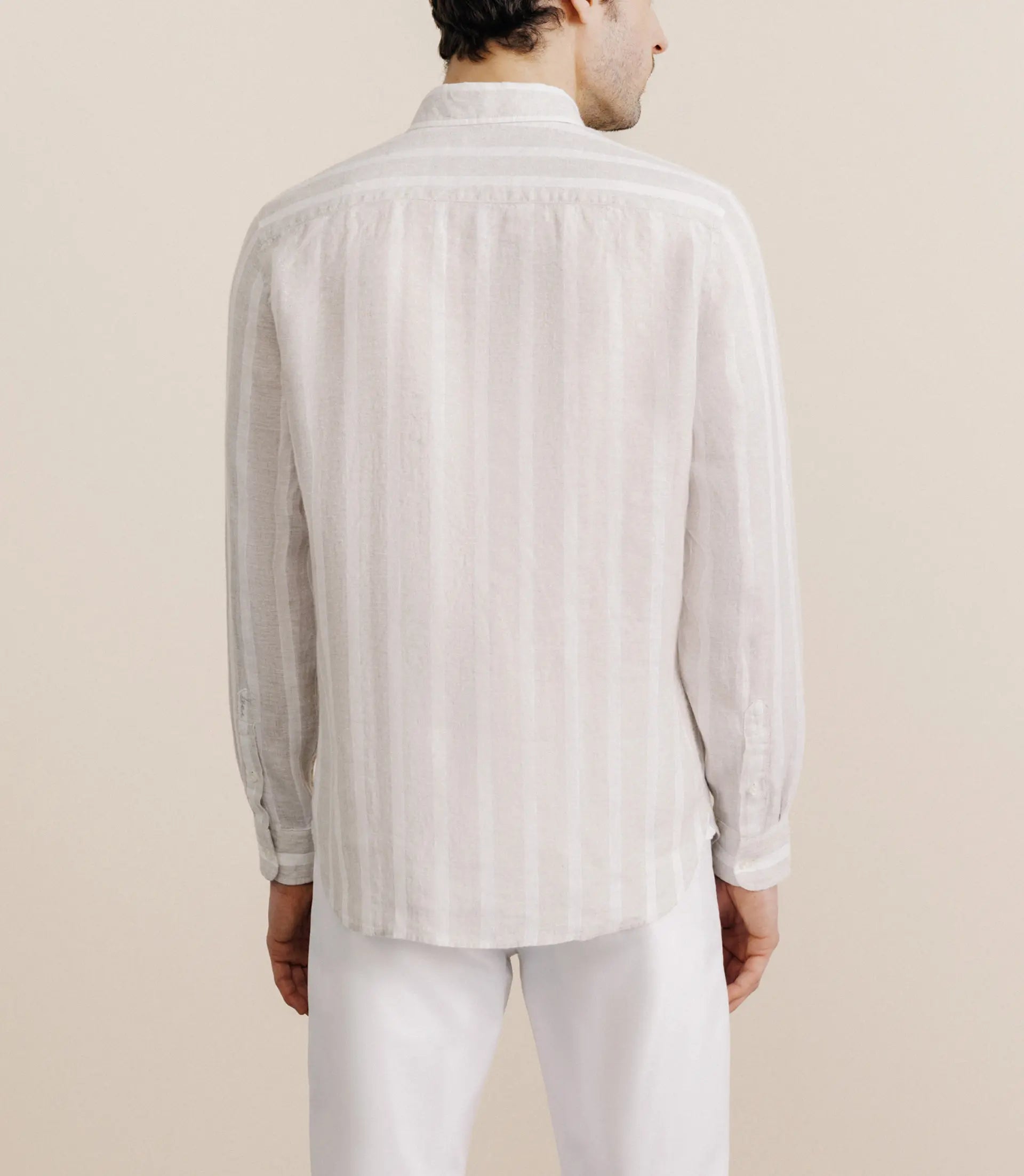 Chemise rayée 100% lin beige - IZAC