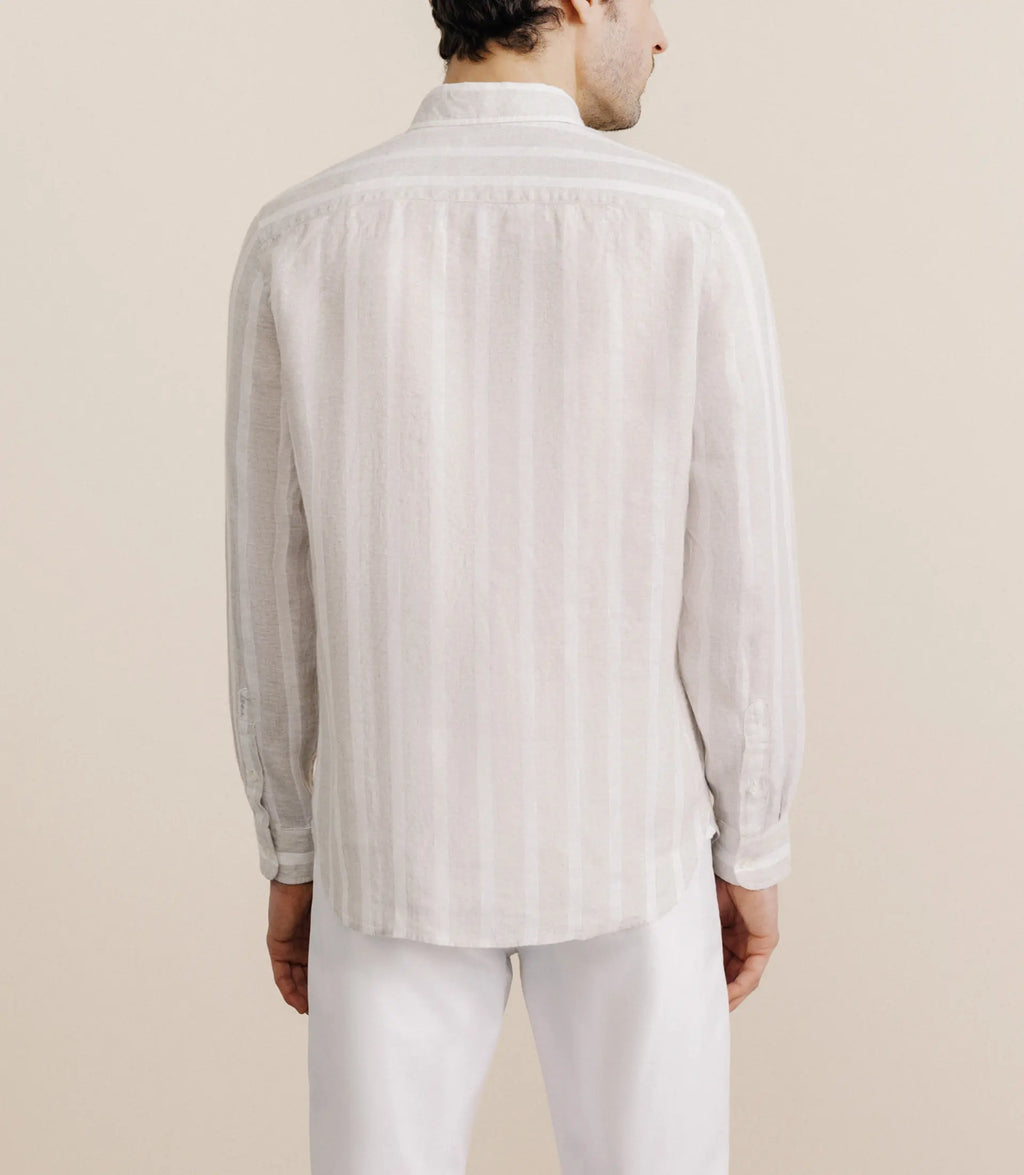 Chemise rayée 100% lin beige - IZAC