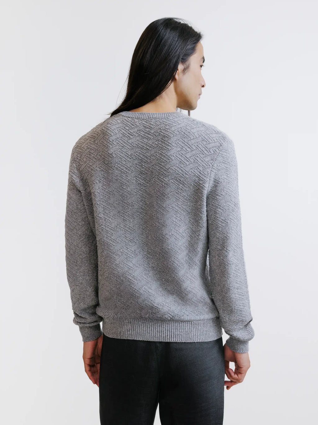 Pull jacquard col rond gris - IZAC