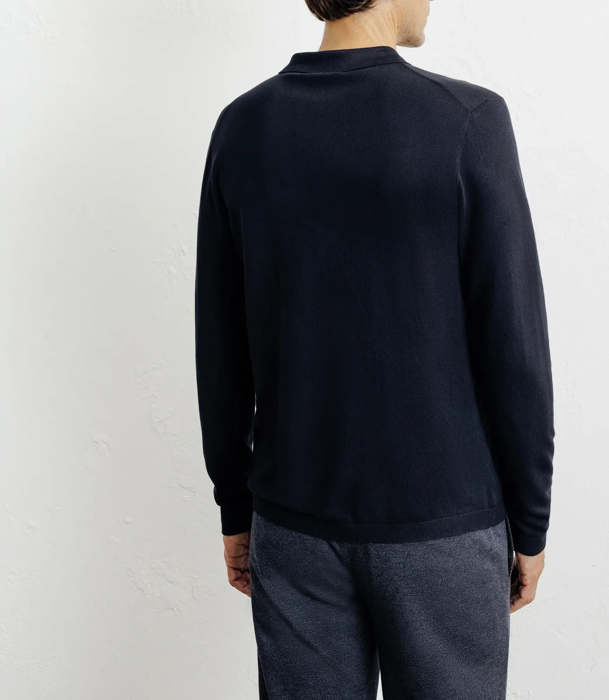 Pull col polo zippé en maille fine marine - IZAC