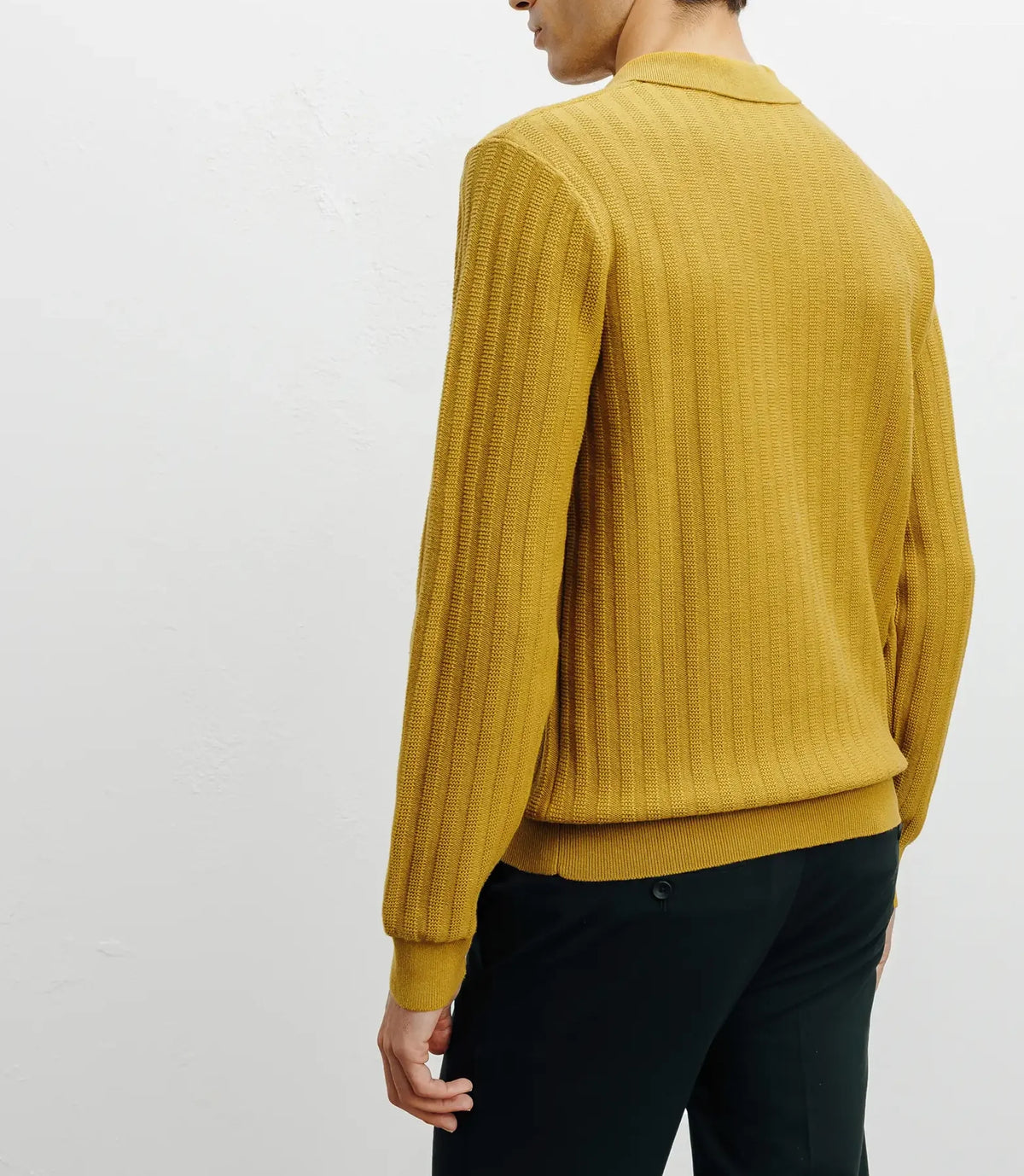Pull col polo ouvert jeux de points jaune - IZAC