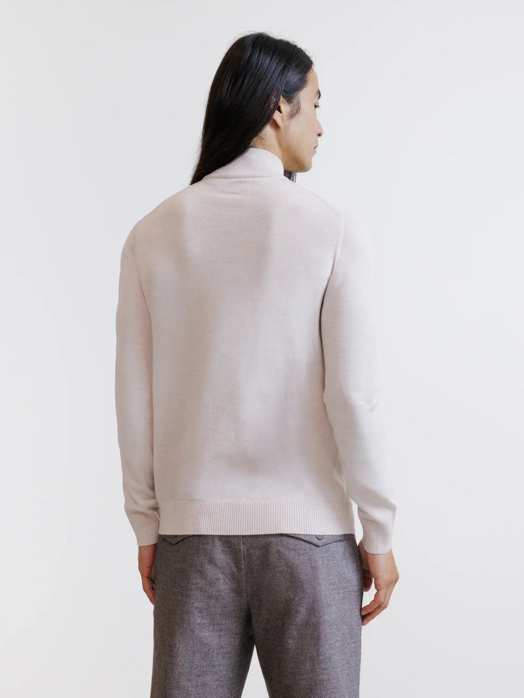 Pull col cheminée en laine mérinos beige clair - IZAC