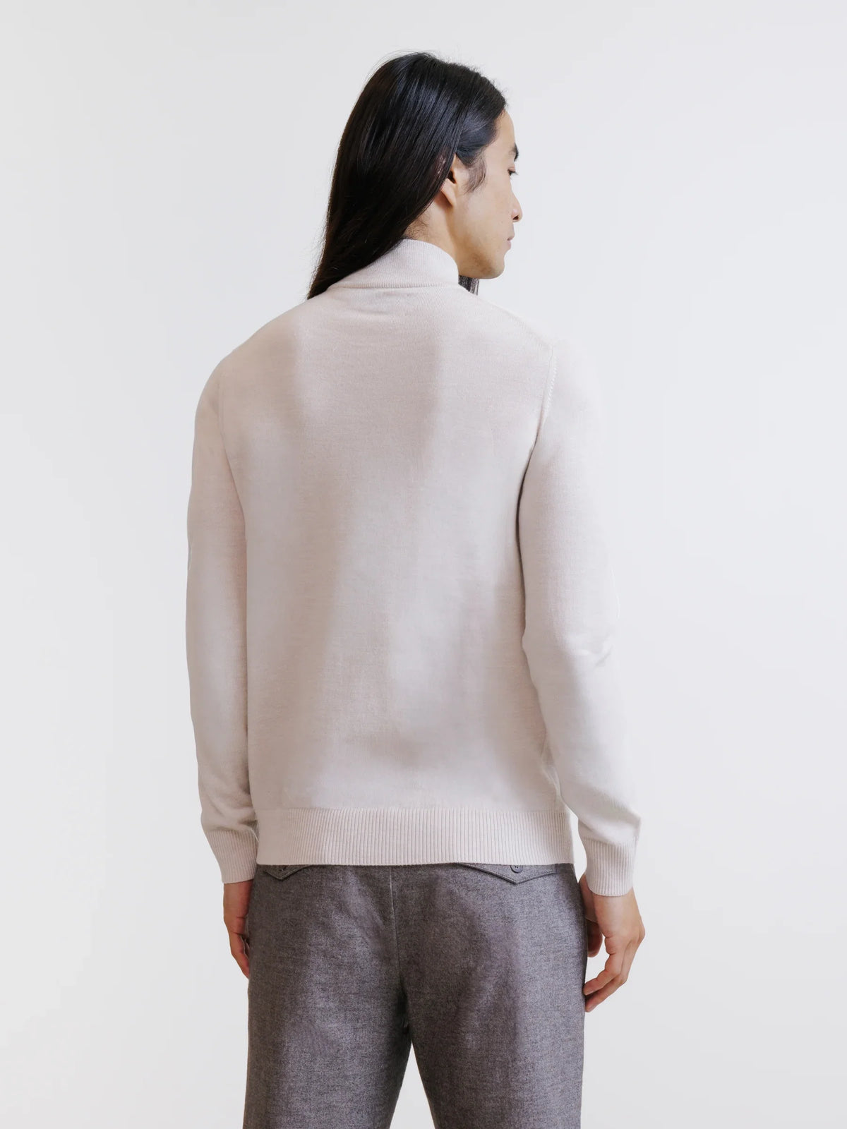 Pull col cheminée en laine mérinos beige clair - IZAC