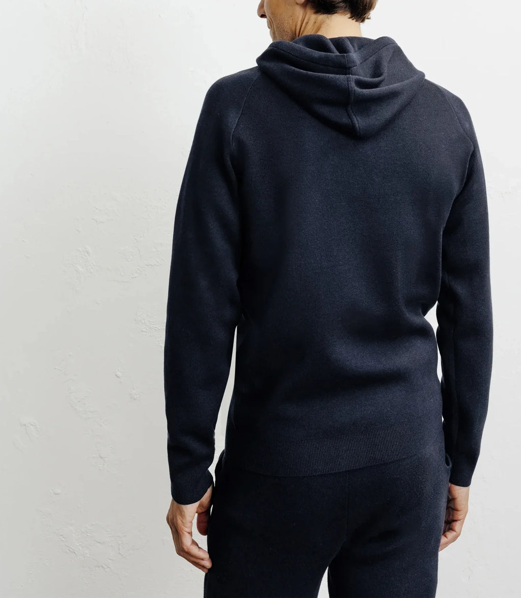 Pull à capuche en maille marine - IZAC