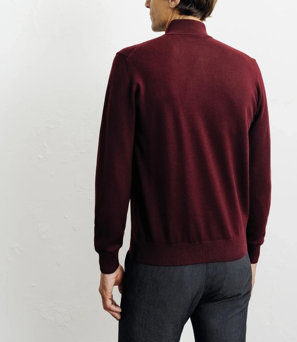 Pull à col demi zippé mérinos bordeaux - IZAC