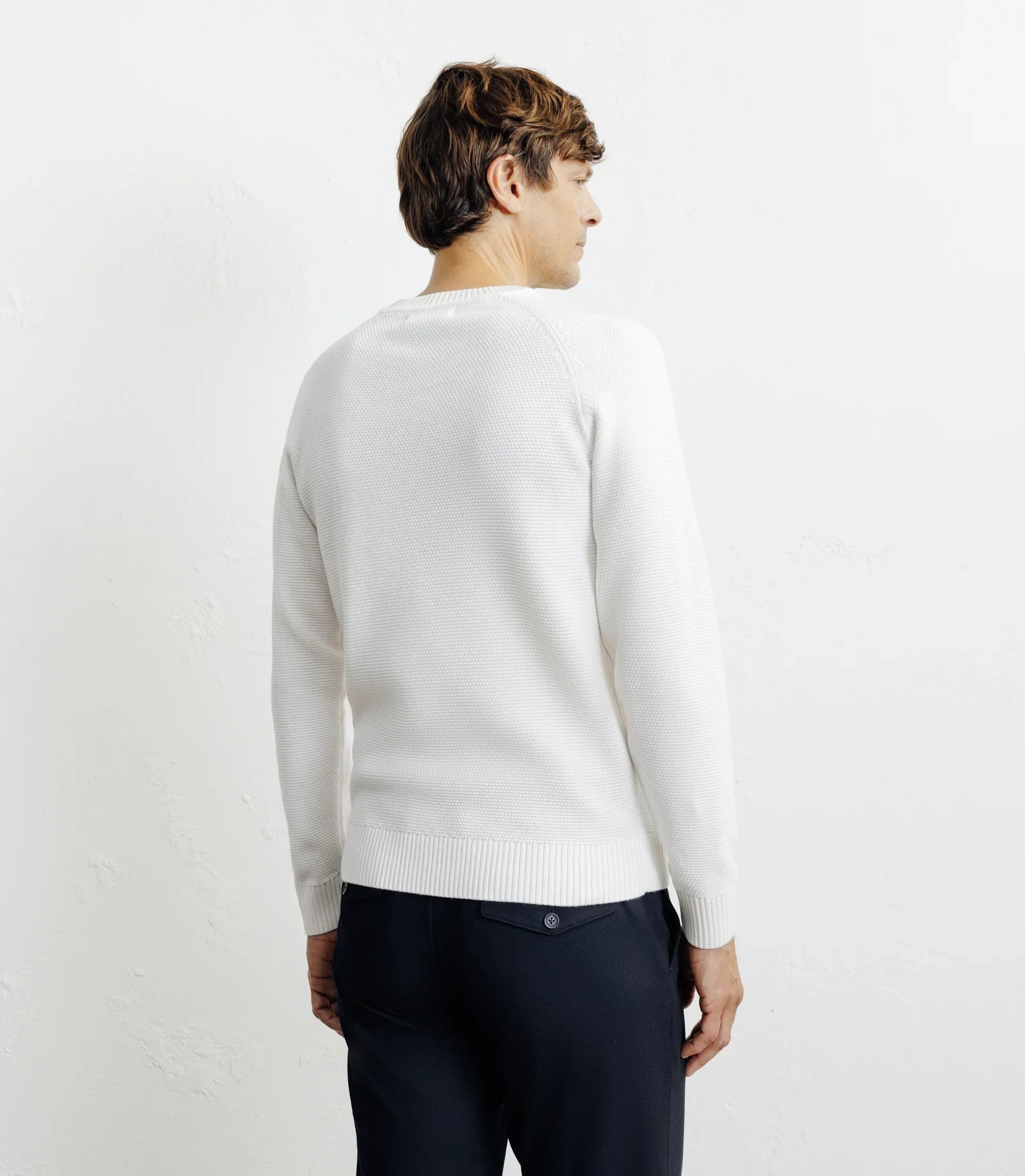 Pull col rond jeux de points ecru - IZAC