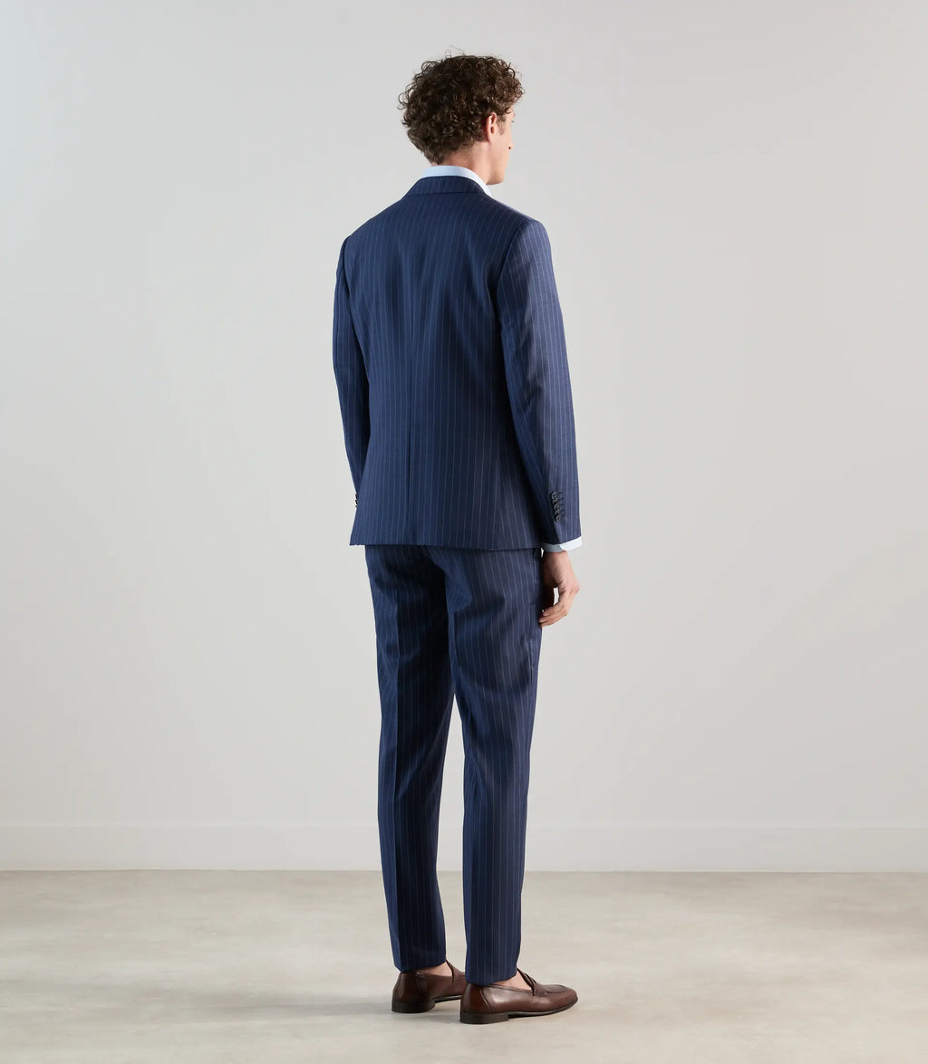 Costume 2 boutons en laine majoritaire bleu denim - IZAC