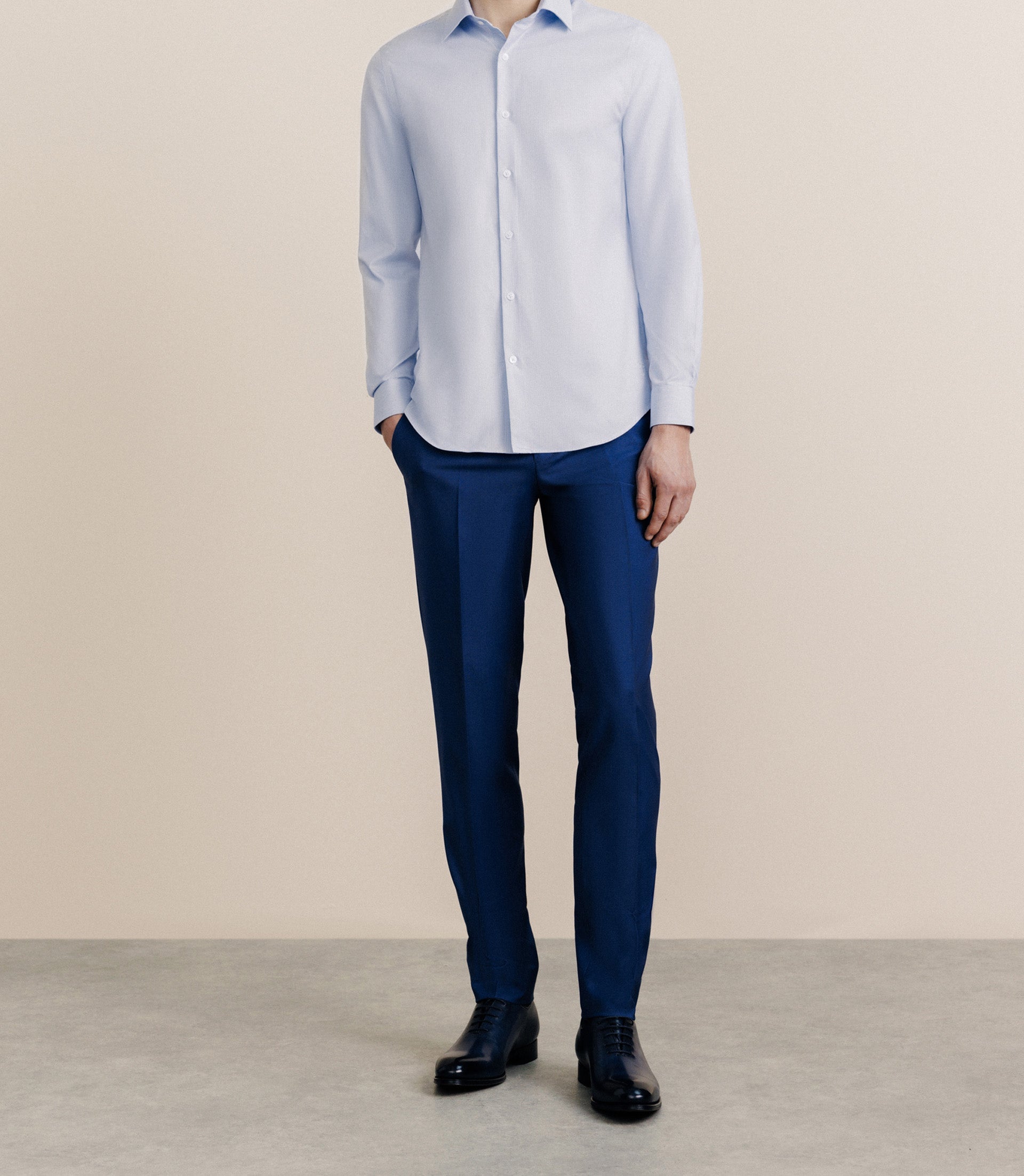 Chemise 100% coton sans repassage bleue - IZAC