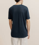 T-shirt col V 100% lin marine - IZAC