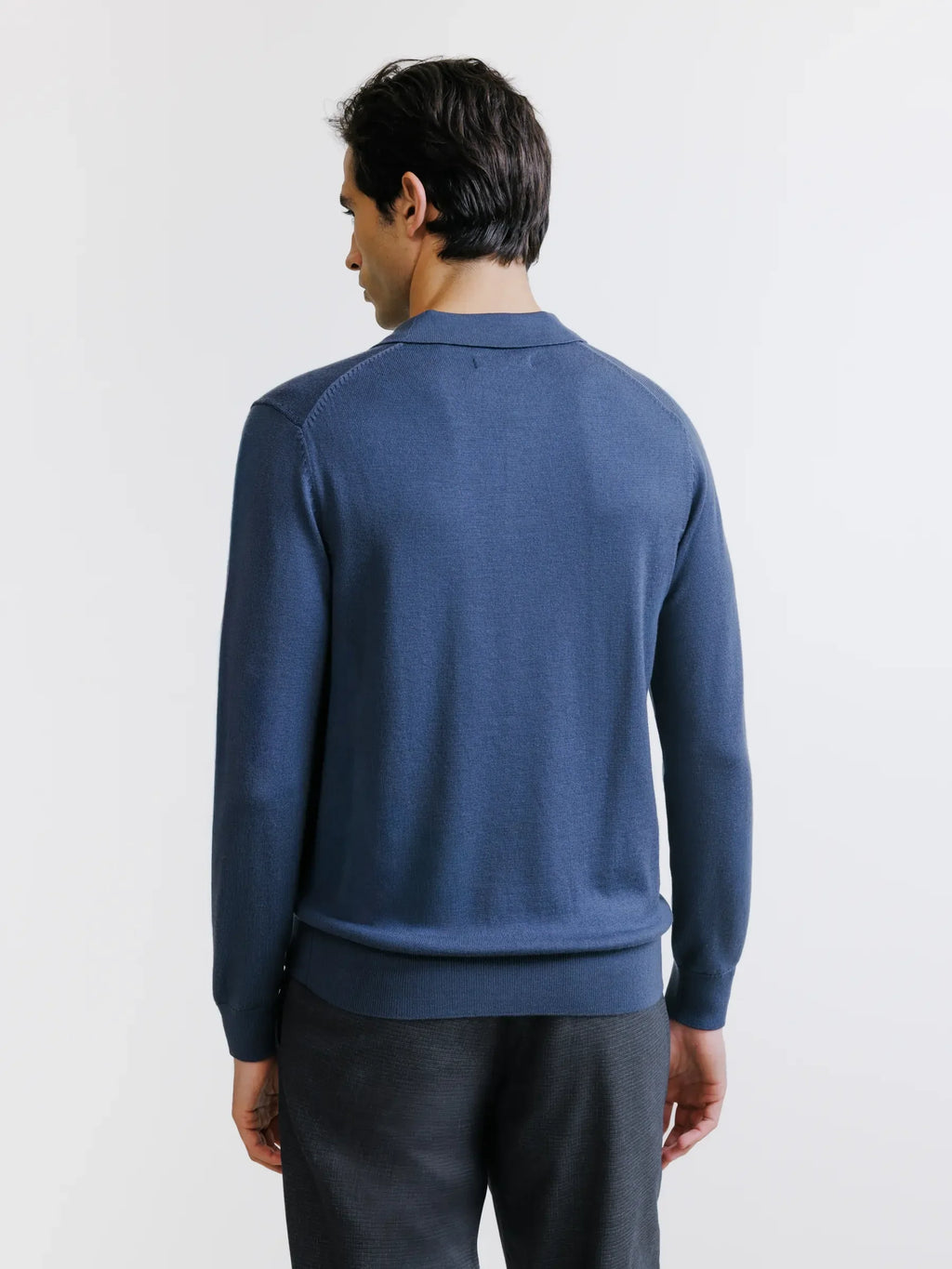 Pull col polo en laine mérinos bleu gris - IZAC