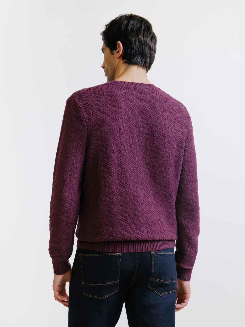 Pull jacquard col rond bordeaux - IZAC