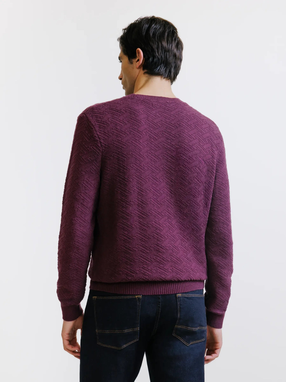 Pull jacquard col rond bordeaux - IZAC