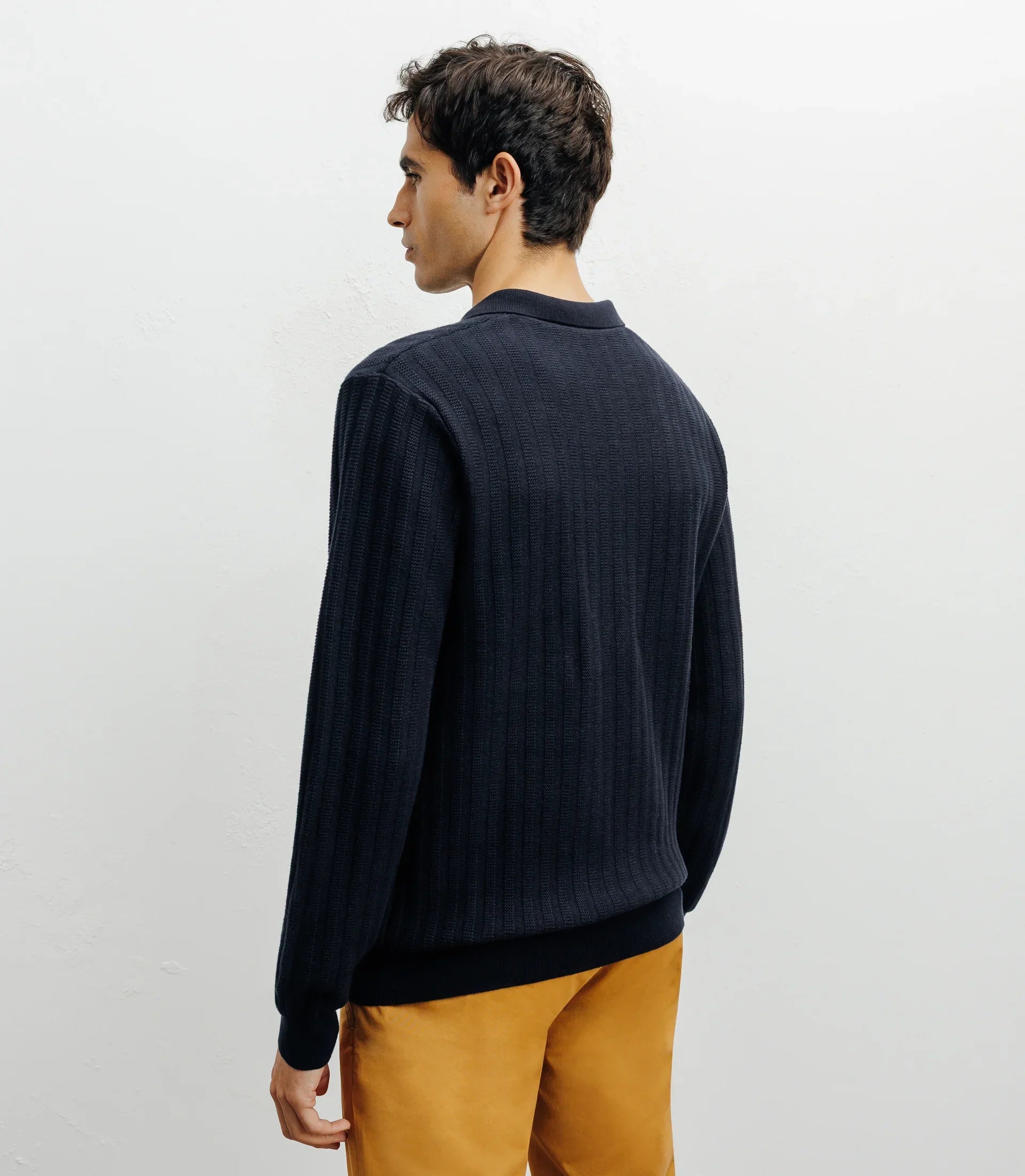 Pull col polo ouvert jeux de points marine - IZAC