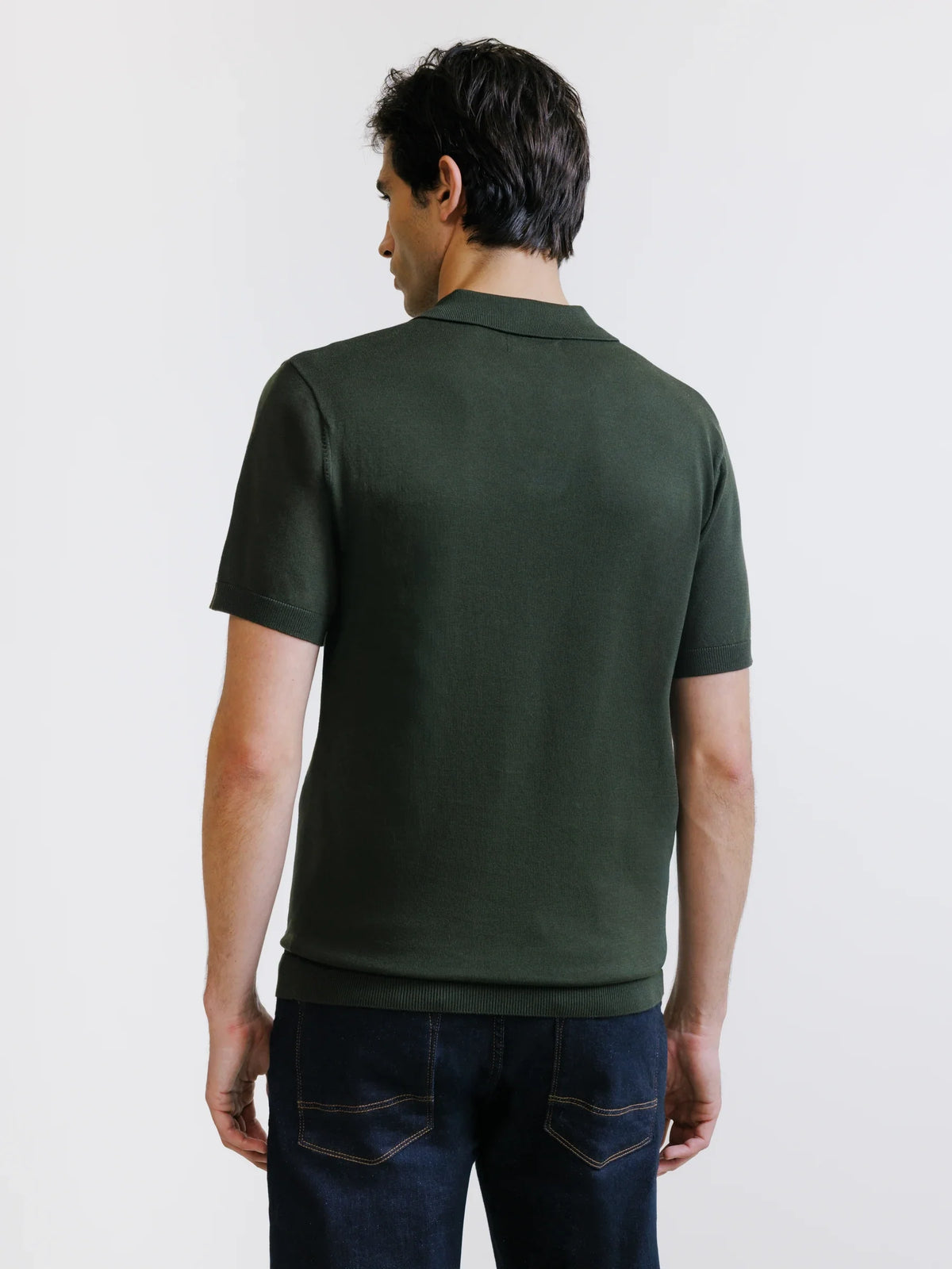 Polo col ouvert en maille vert moyen - IZAC