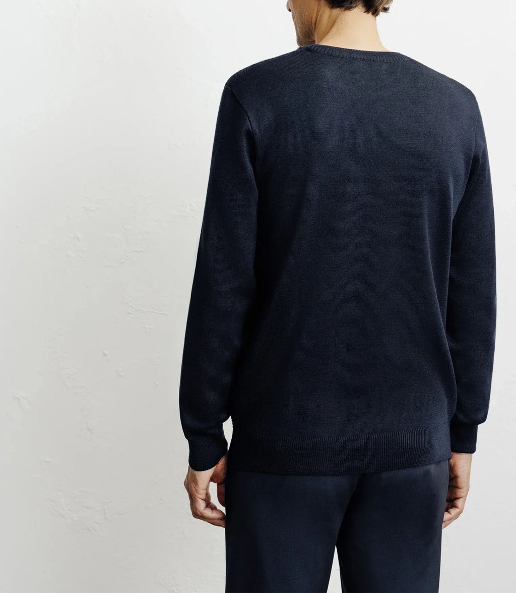 Pull col rond jeux de points marine - IZAC