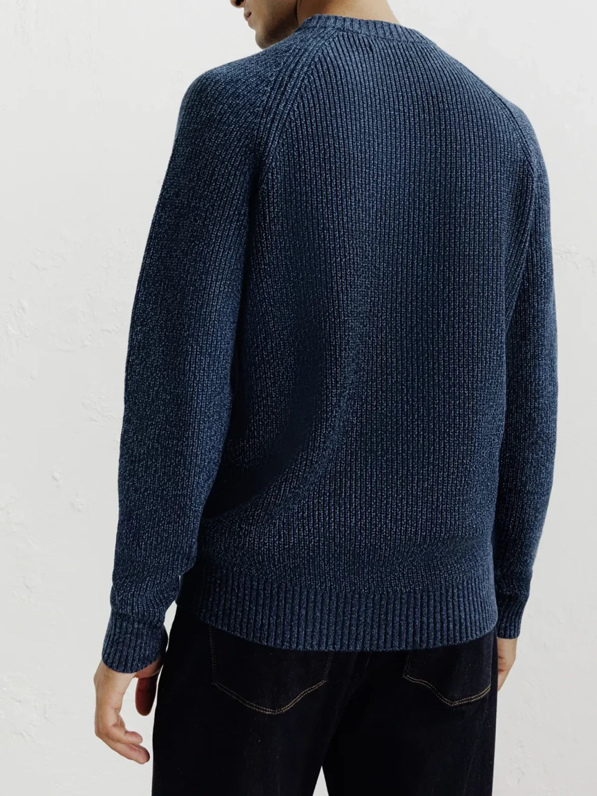 Pull col rond mouliné marine - IZAC