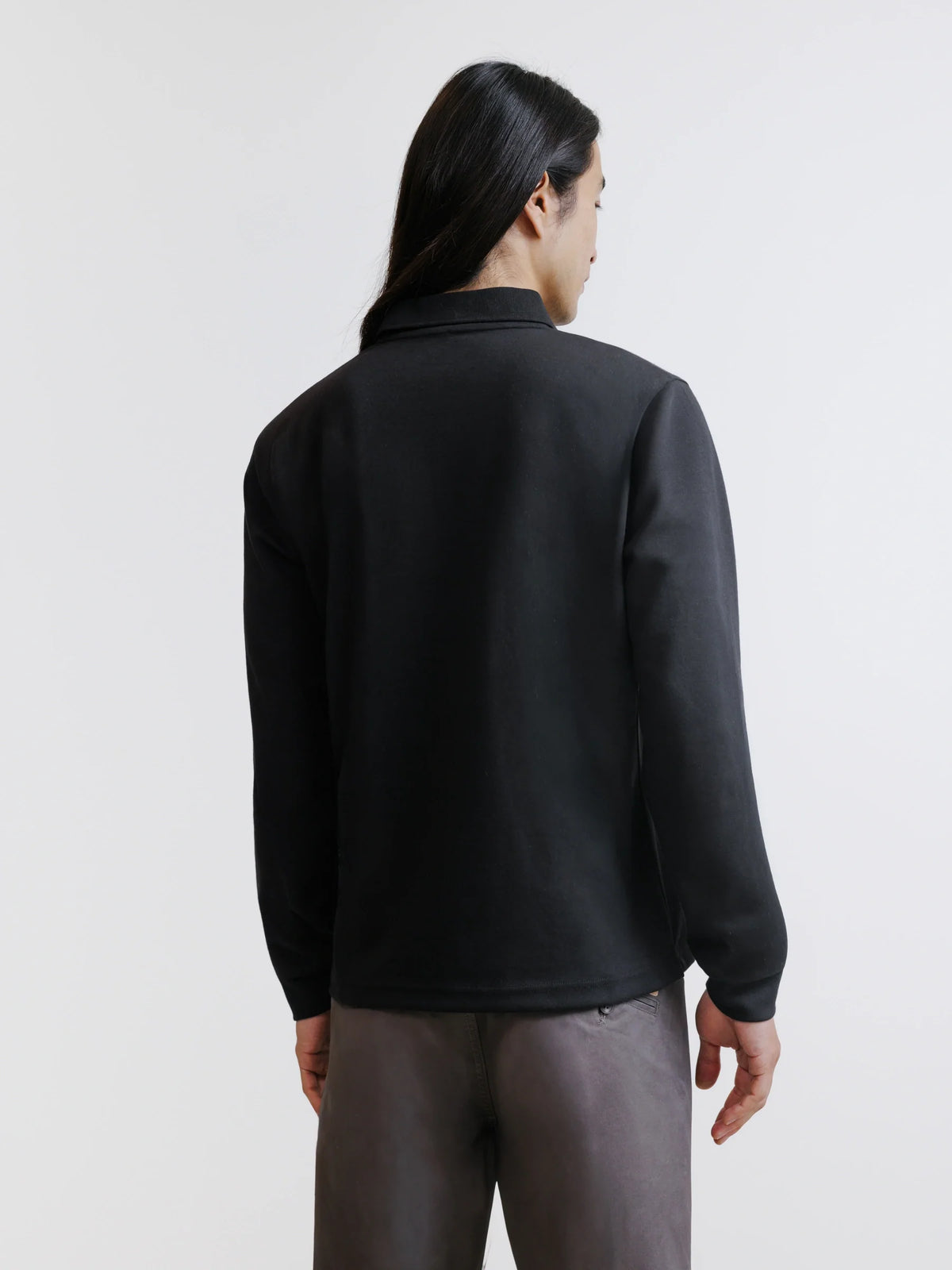 Polo manches longues col boutonné noir - IZAC