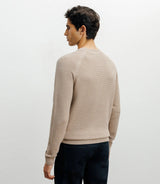 Pull col rond jeux de points beige - IZAC