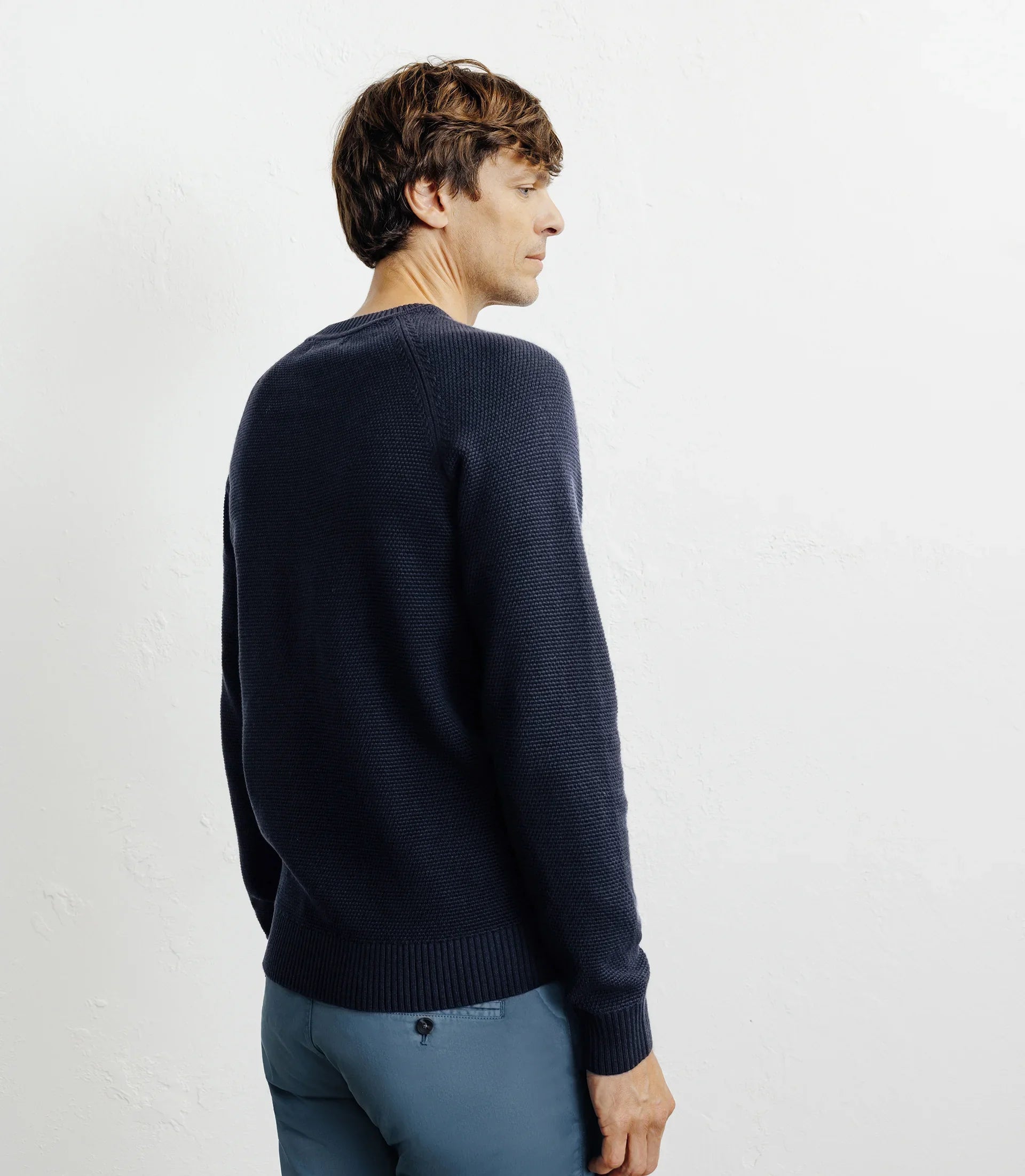 Pull col rond jeux de points marine - IZAC