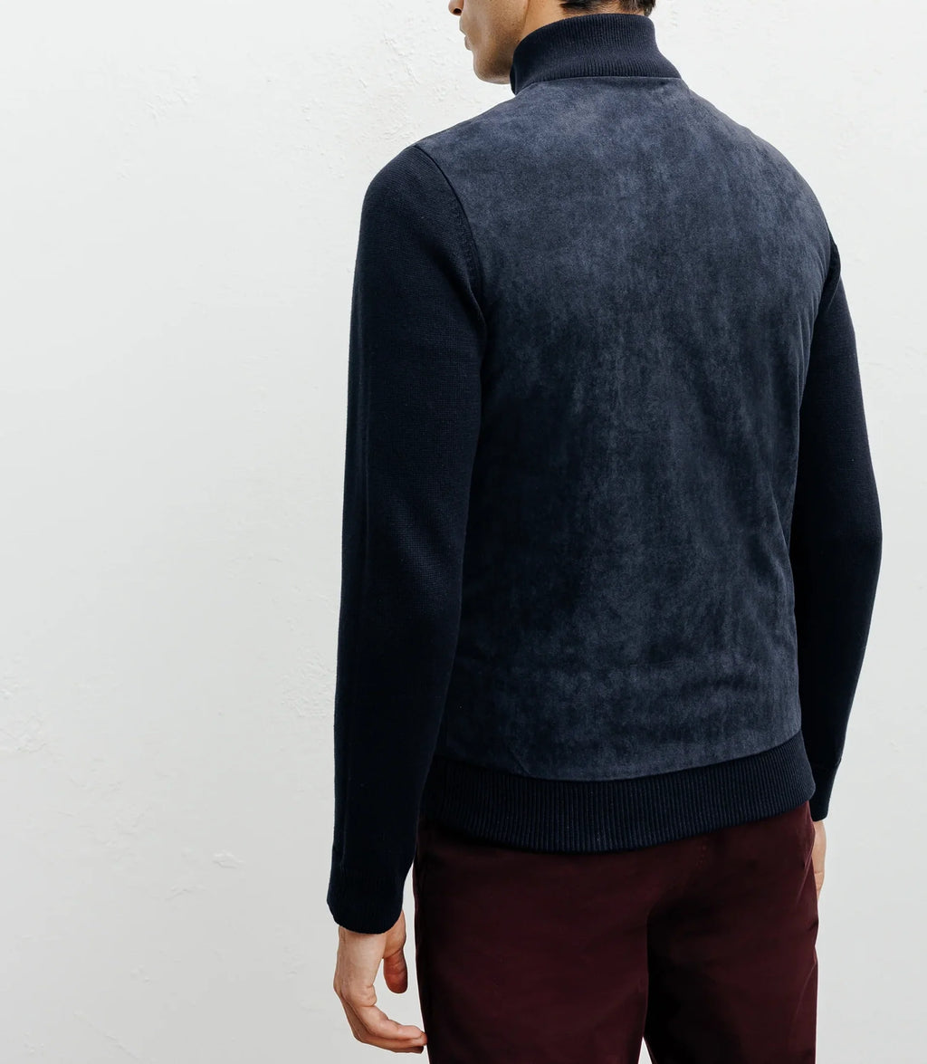 Gilet zip bi-matière marine - IZAC