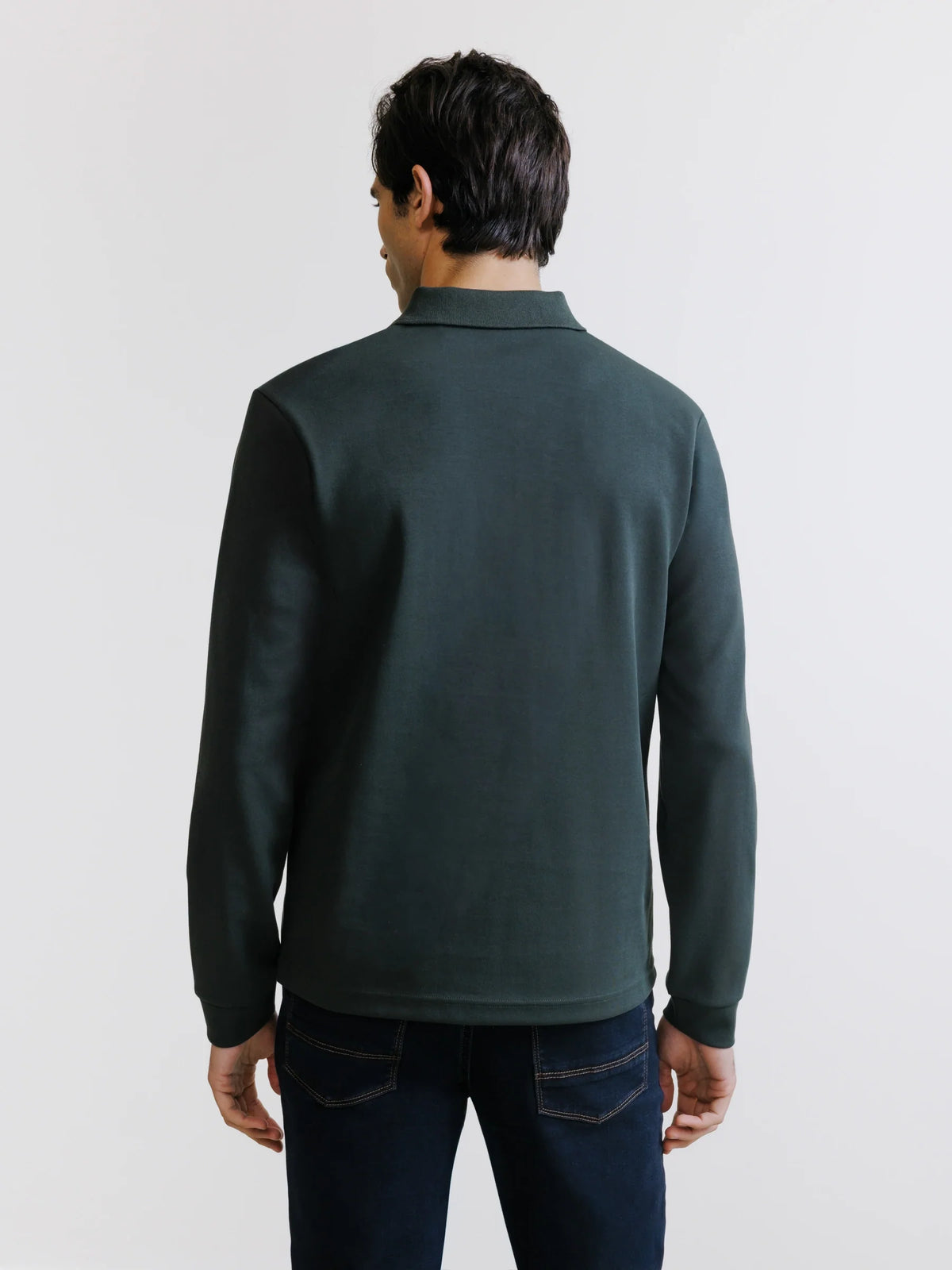 Polo manches longues col boutonné kaki foncé - IZAC