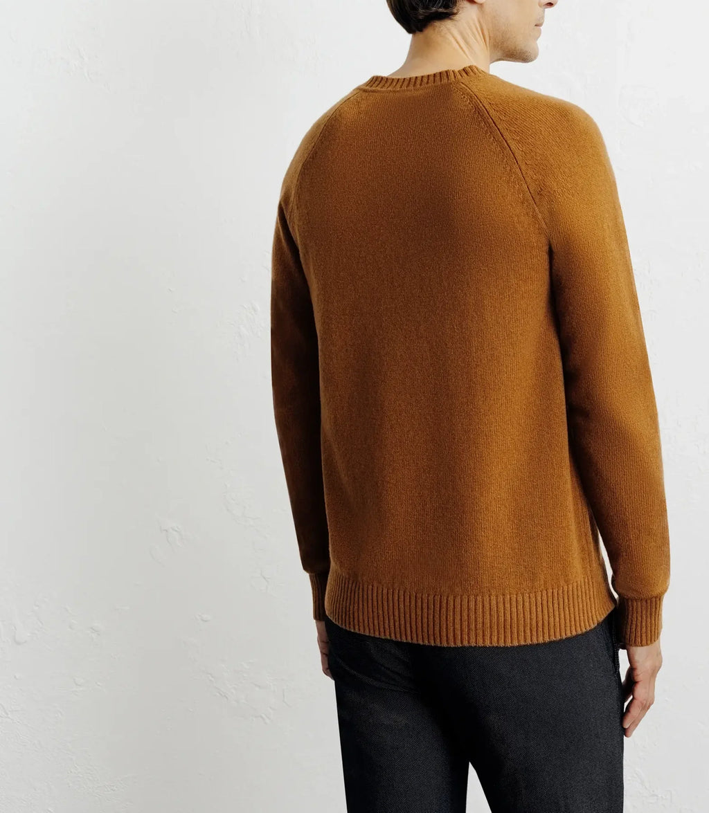 Pull en laine col rond camel foncé - IZAC