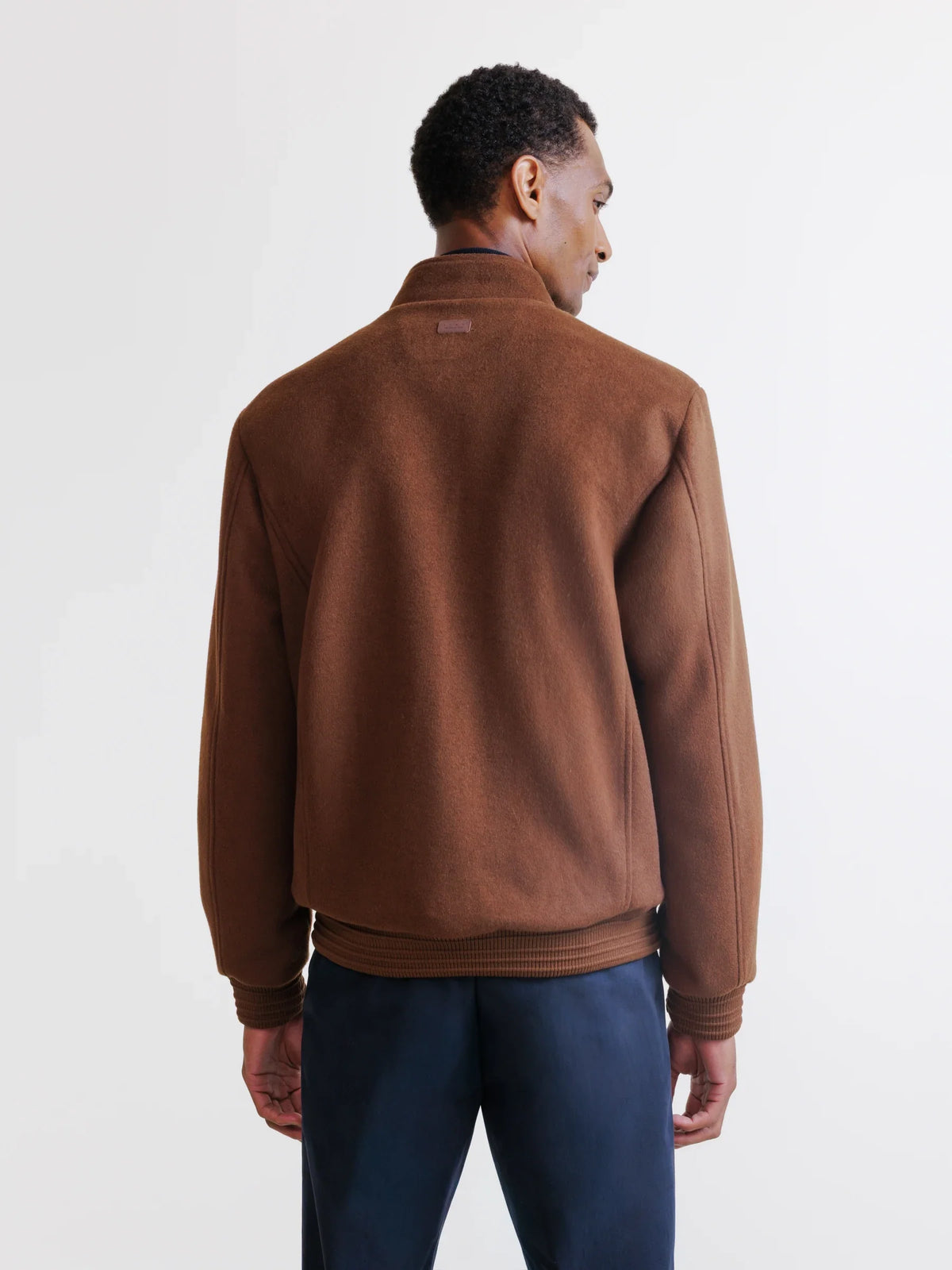 Blouson col motard en laine mélangée marron - IZAC