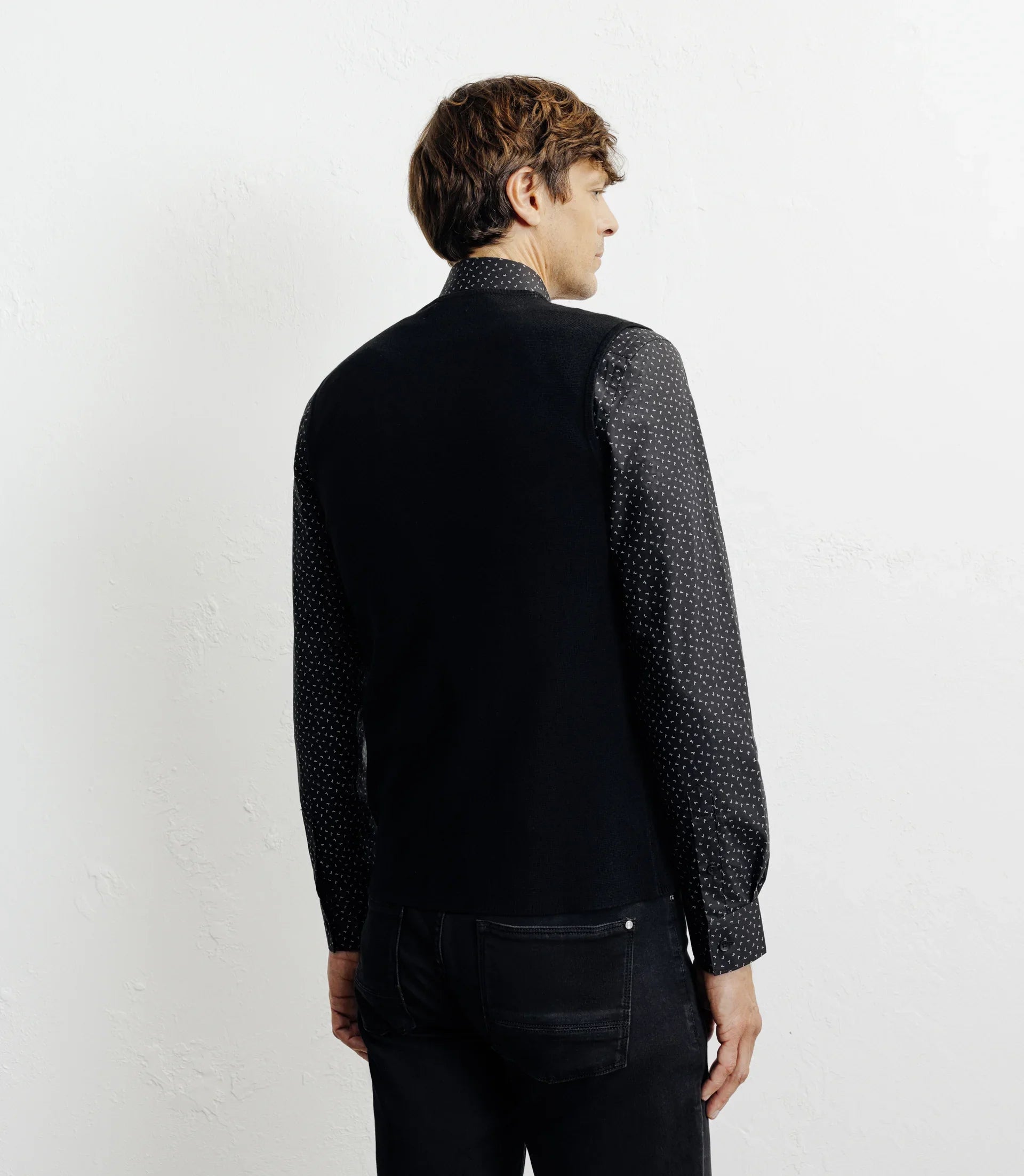 Gilet sans manches boutonné jeux de points noir - IZAC