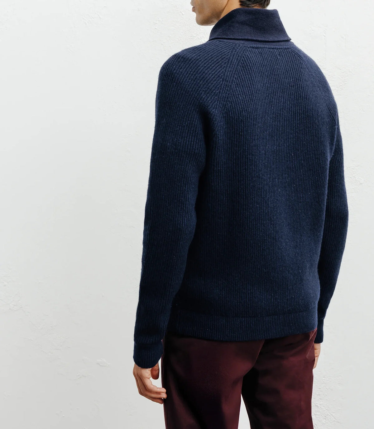 Pull en laine col châle marine - IZAC