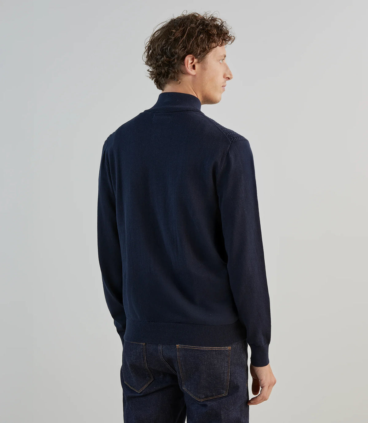 Gilet zippé en maille torsadée marine - IZAC