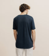 T-shirt col V 100% lin marine - IZAC