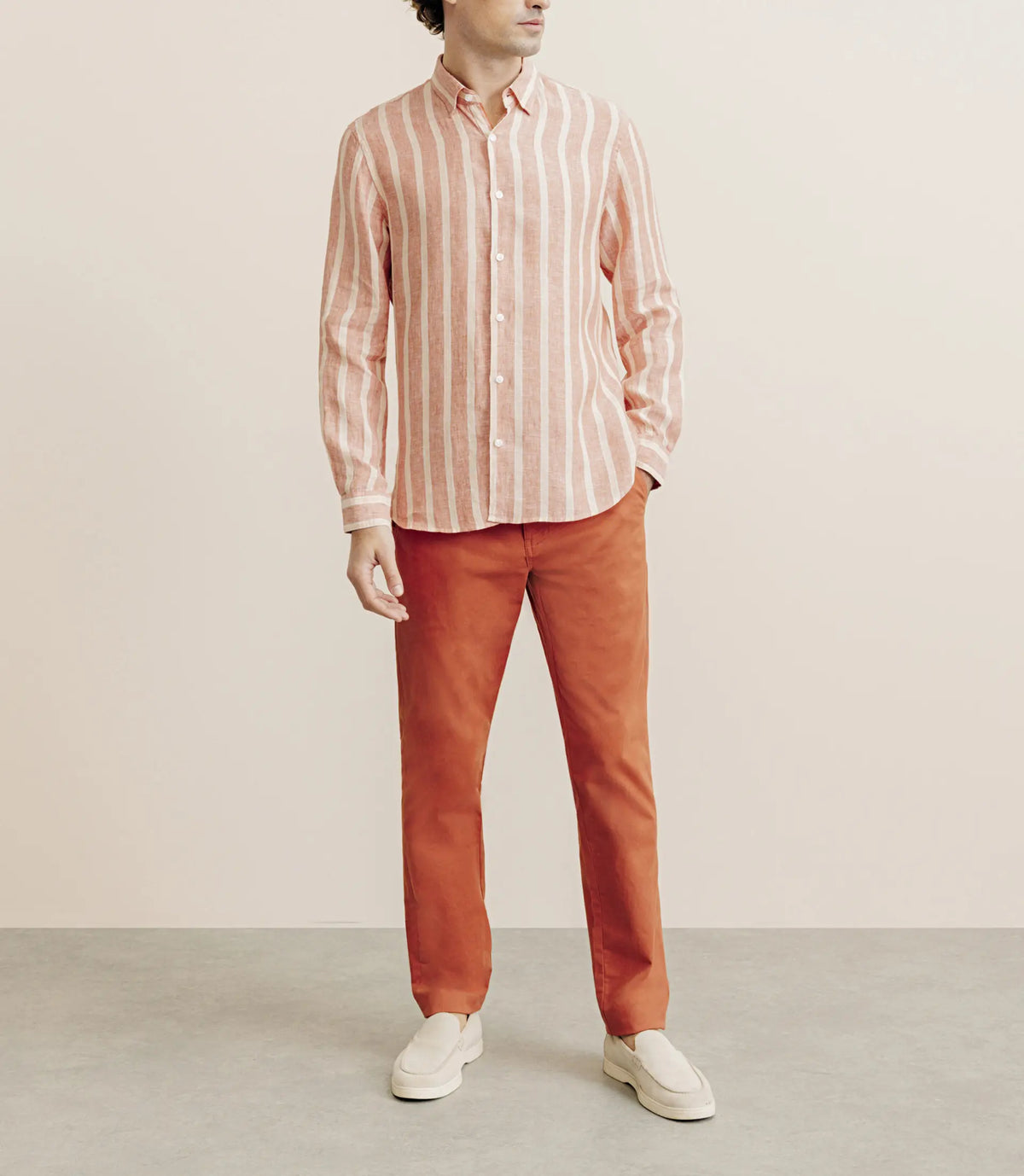 Chemise rayée 100% lin orange - IZAC