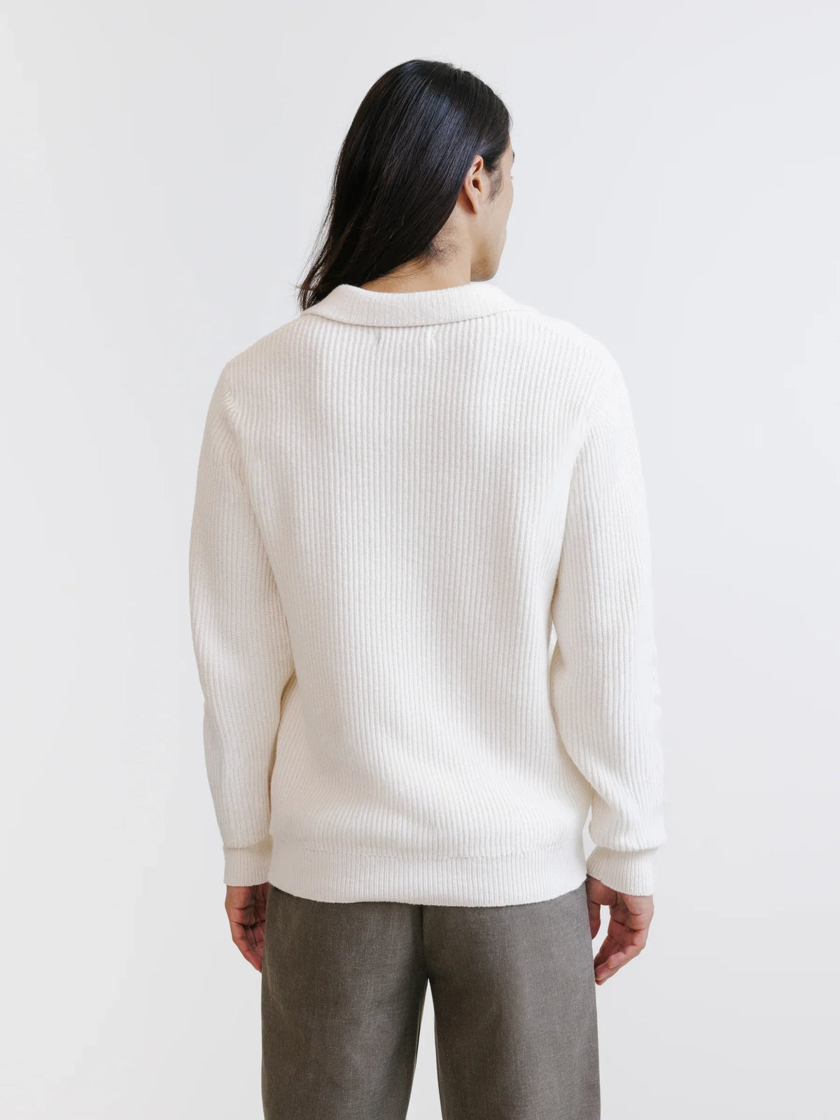 Pull à col polo ouvert en maille côtelée écru - IZAC