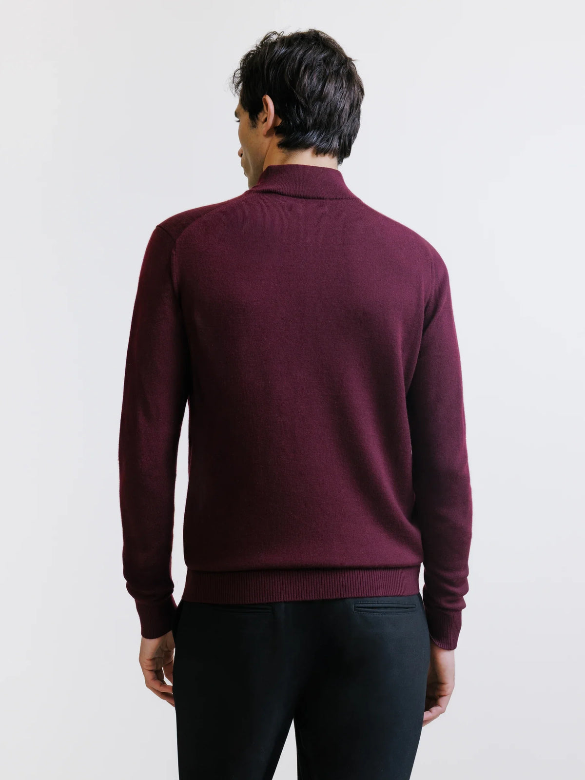 Pull demi-zippé en laine mérinos bordeaux - IZAC
