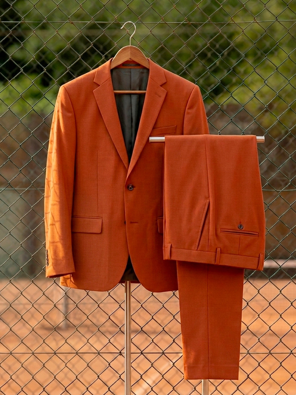 Costume 2 boutons en laine majoritaire terracotta - IZAC