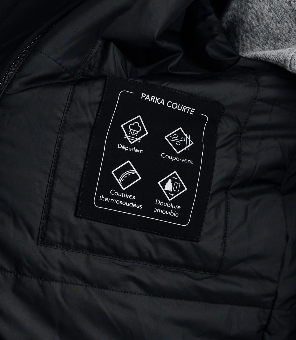 Parka courte avec col montant noir - IZAC