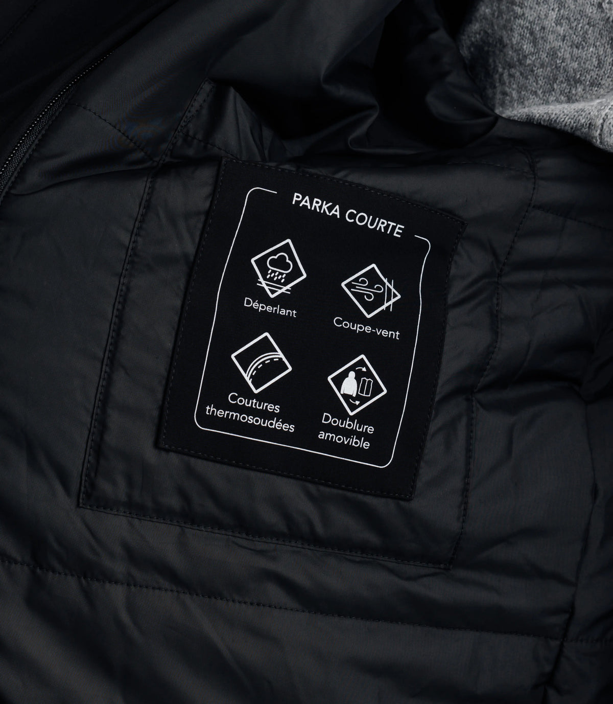 Parka courte avec col montant noir - IZAC