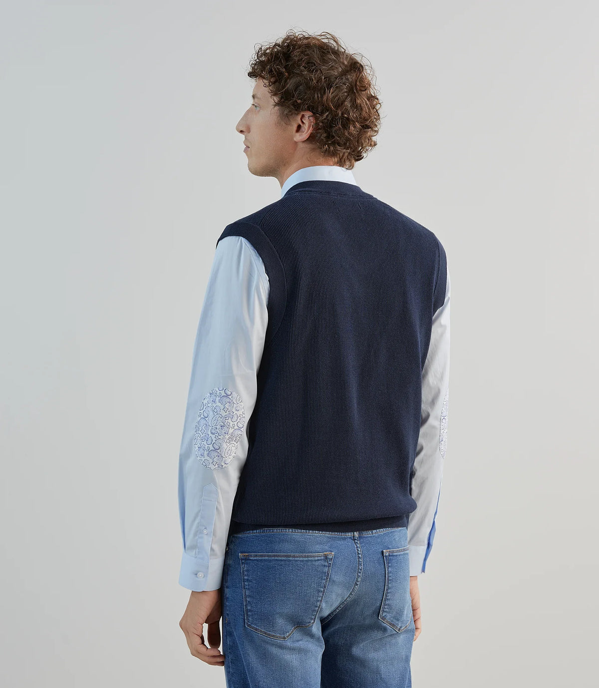Pull sans manches en maille côtelée marine - IZAC