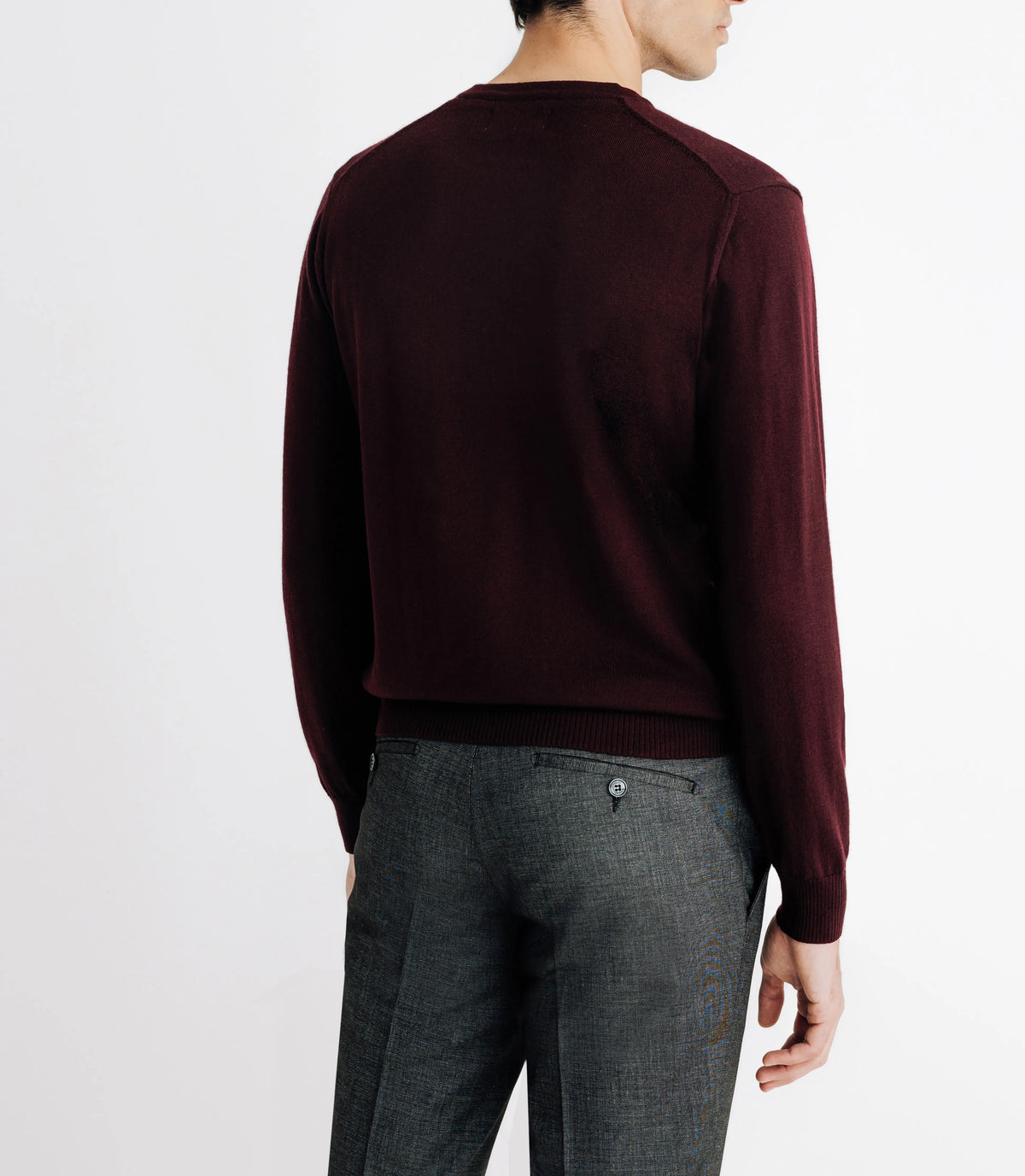 Pull en laine mérinos col rond bordeaux - IZAC