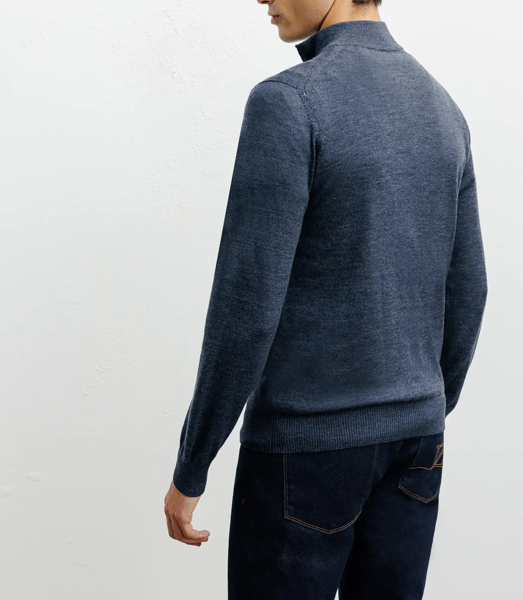 Pull à col demi zippé mérinos indigo - IZAC