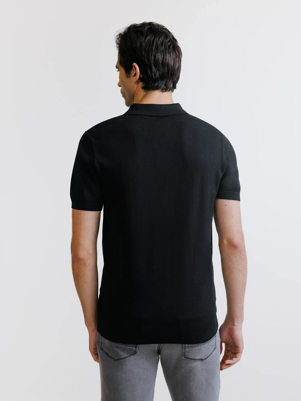 Polo col ouvert en maille noir - IZAC