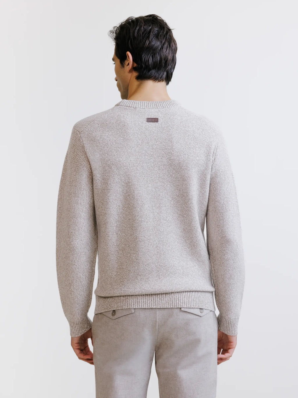 Pull col rond en laine beige - IZAC