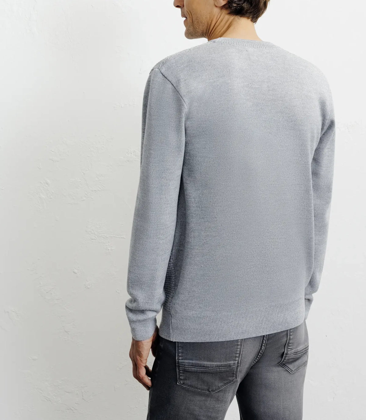 Pull col rond jeux de points gris chiné - IZAC
