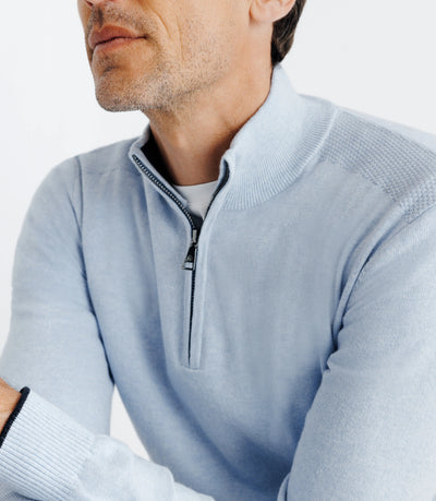 Pull coton/cachemire col zippé bleu ciel - IZAC