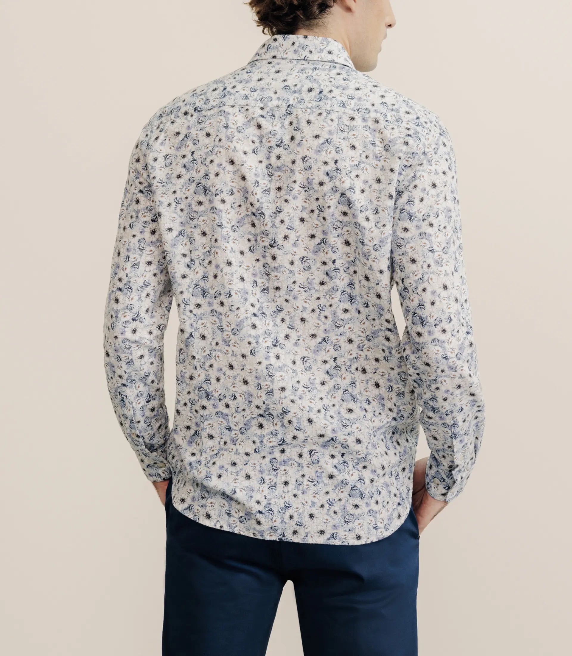 Chemise à fleurs 100% coton bleu - IZAC