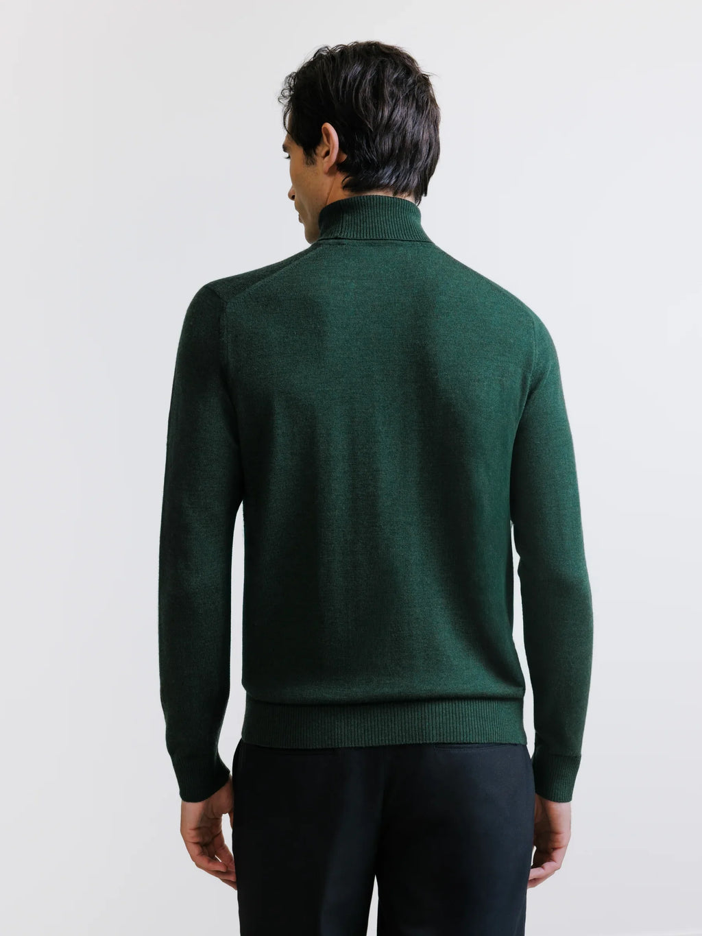 Pull col roulé en laine mérinos vert foncé - IZAC