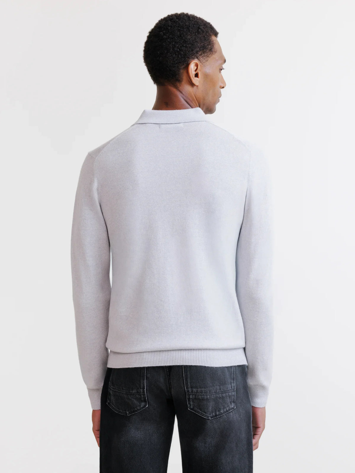 Pull col polo en laine mérinos gris chiné - IZAC