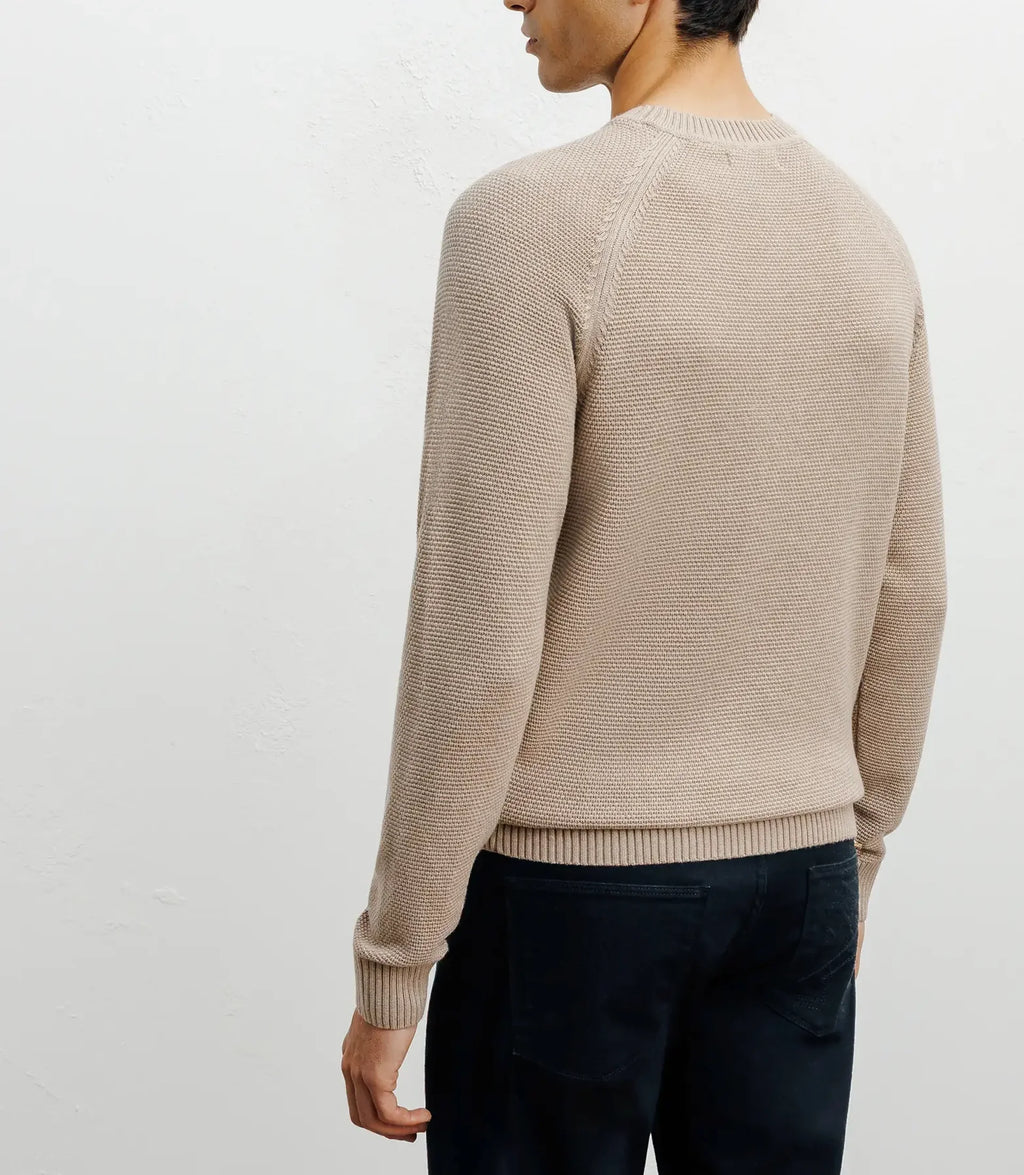Pull col rond jeux de points beige - IZAC